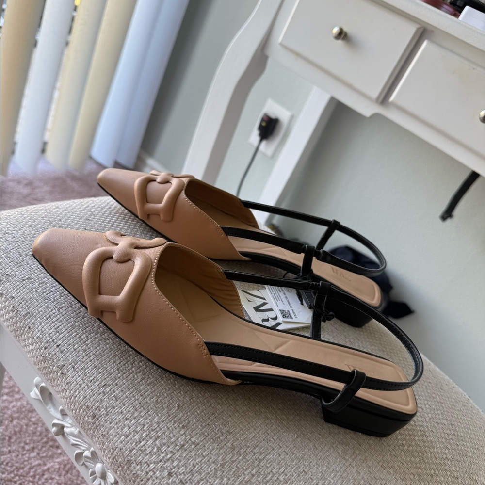 Zara New Tan Slingback Flats